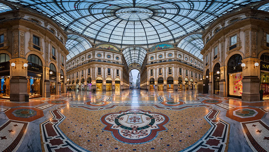 MILAN, ITALY - JANUARY 13, 2015:  Galleria Vittorio Emanuele II in Milan. It's one of the world's oldest shopping malls, designed and built by Giuseppe Mengoni between 1865 and 1877.